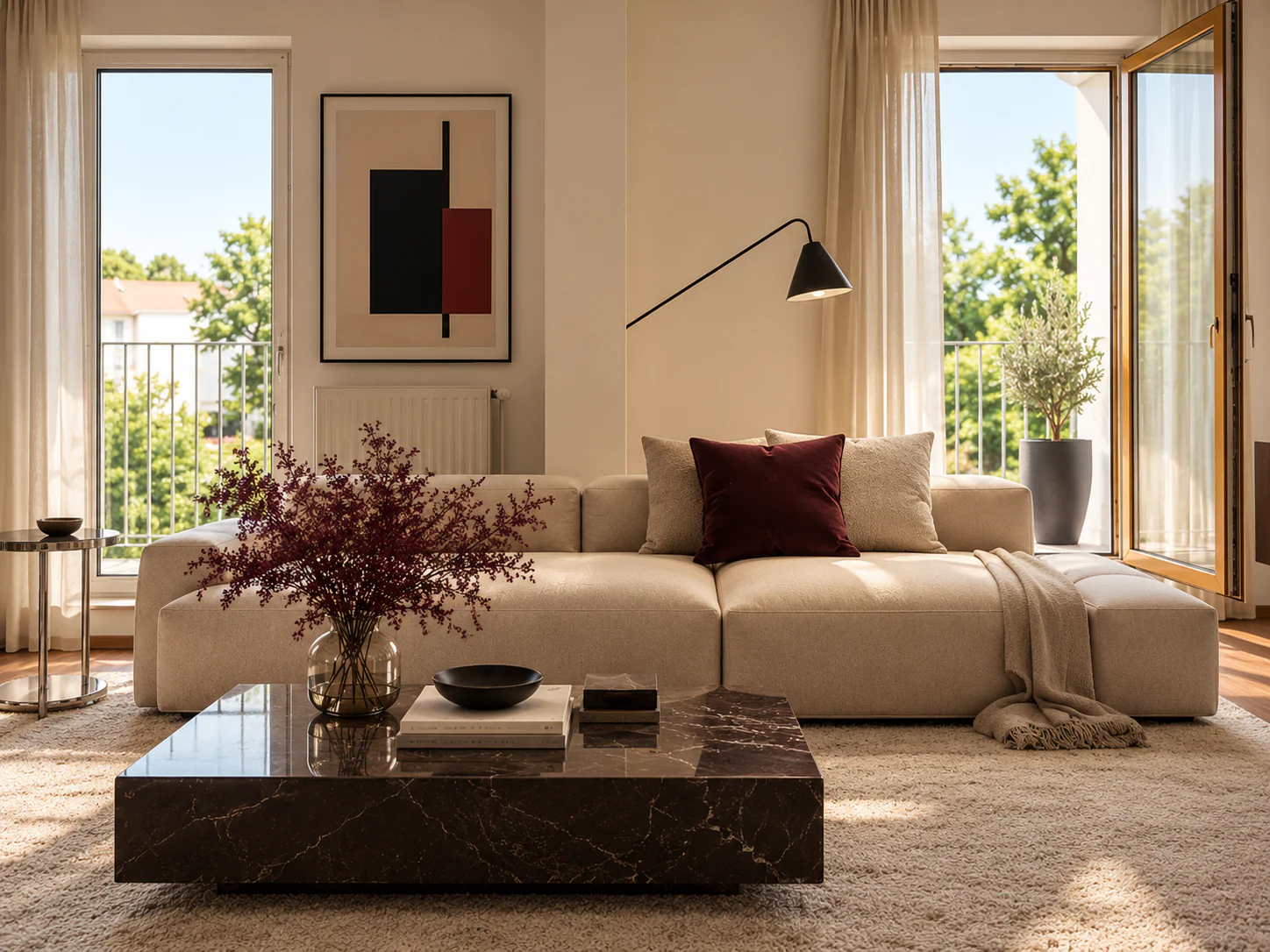 Sonniges minimalistisches Wohnzimmer